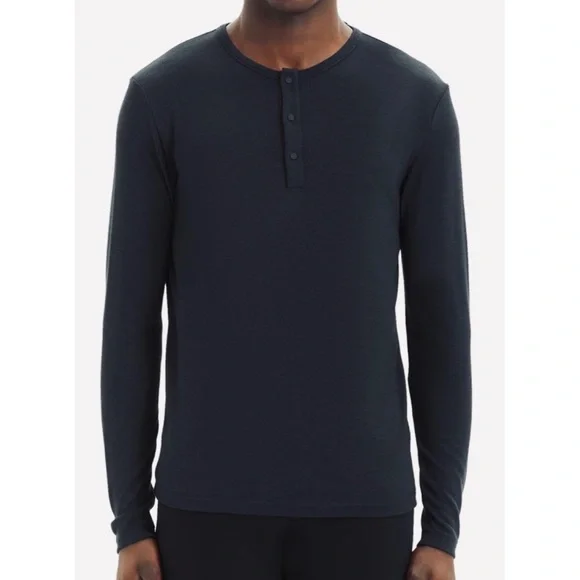 THEORY • Dark Grey Snap-Button Henley Long Sleeve Shirt